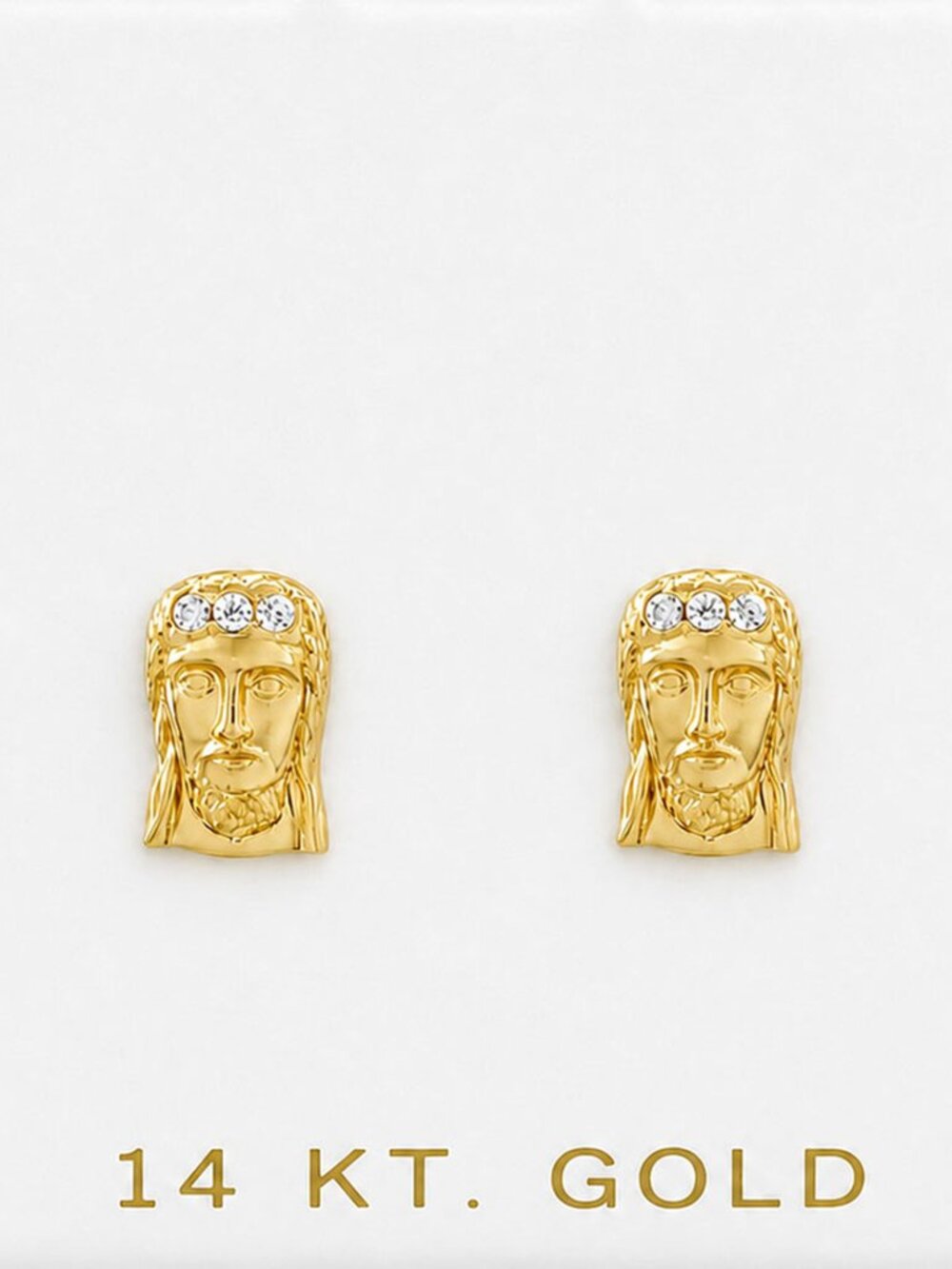 Created Jesus Face Stud Earrings 14k Yellow Gold